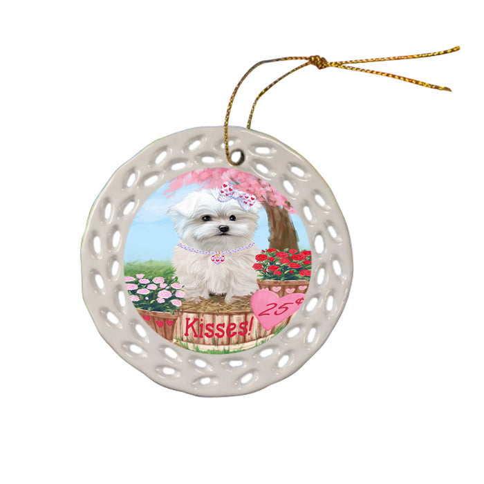 Rosie 25 Cent Kisses Maltese Dog Ceramic Doily Ornament DPOR56323