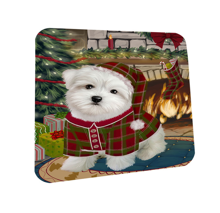The Stocking was Hung Maltese Dog Coasters Set of 4 CST55318