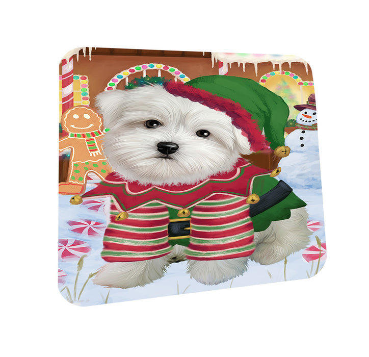 Christmas Gingerbread House Candyfest Maltese Dog Coasters Set of 4 CST56408