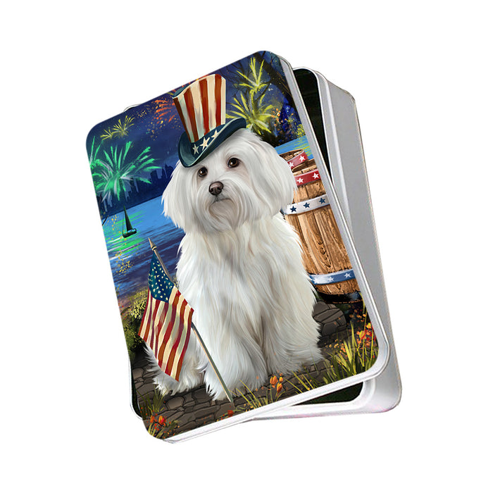 4th of July Independence Day Fireworks Maltese Dog at the Lake Photo Storage Tin PITN51183