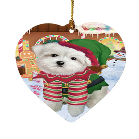 Christmas Gingerbread House Candyfest Maltese Dog Heart Christmas Ornament HPOR56806