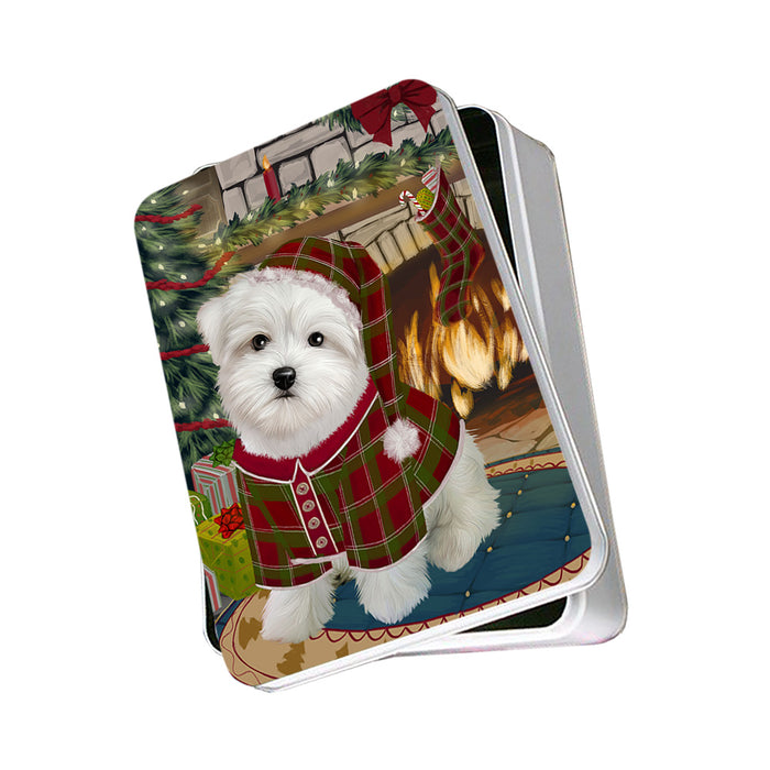 The Stocking was Hung Maltese Dog Photo Storage Tin PITN55303