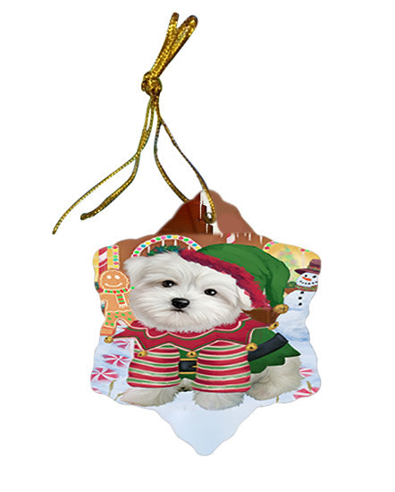 Christmas Gingerbread House Candyfest Maltese Dog Star Porcelain Ornament SPOR56806