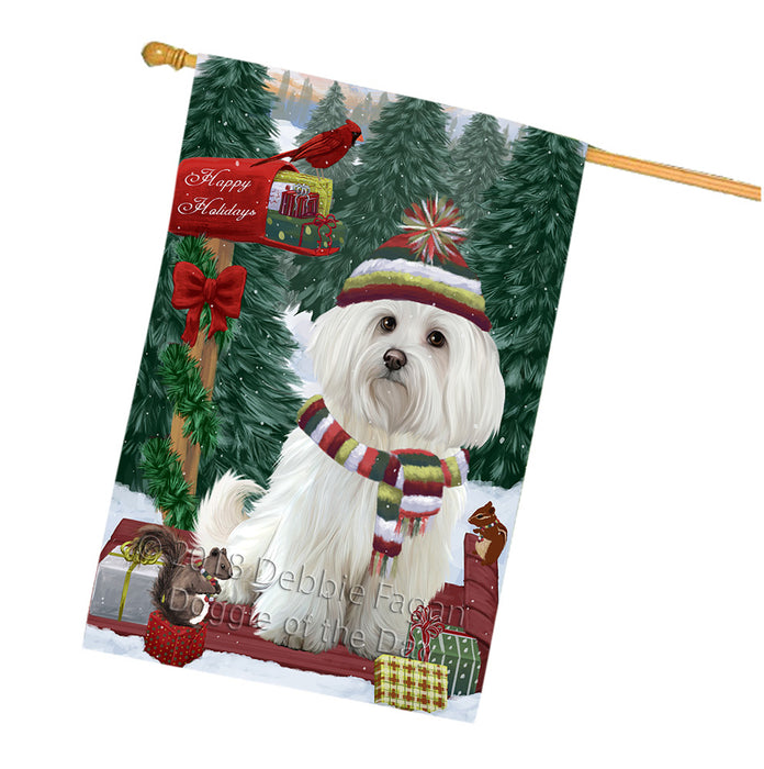 Merry Christmas Woodland Sled Maltese Dog House Flag FLG55401