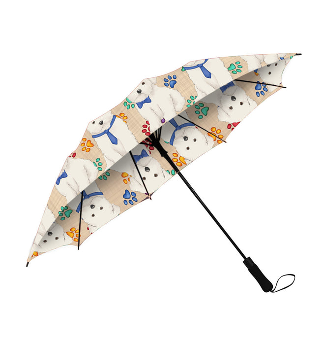 Rainbow Paw Print Maltese Dogs Blue Semi-Automatic Foldable Umbrella