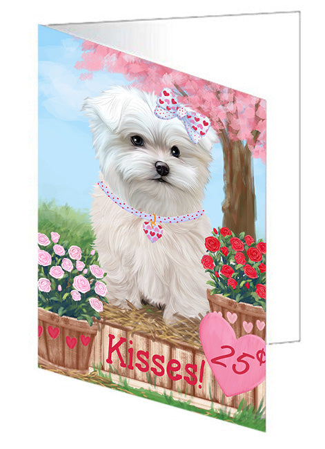Rosie 25 Cent Kisses Maltese Dog Handmade Artwork Assorted Pets Greeting Cards and Note Cards with Envelopes for All Occasions and Holiday Seasons GCD72416