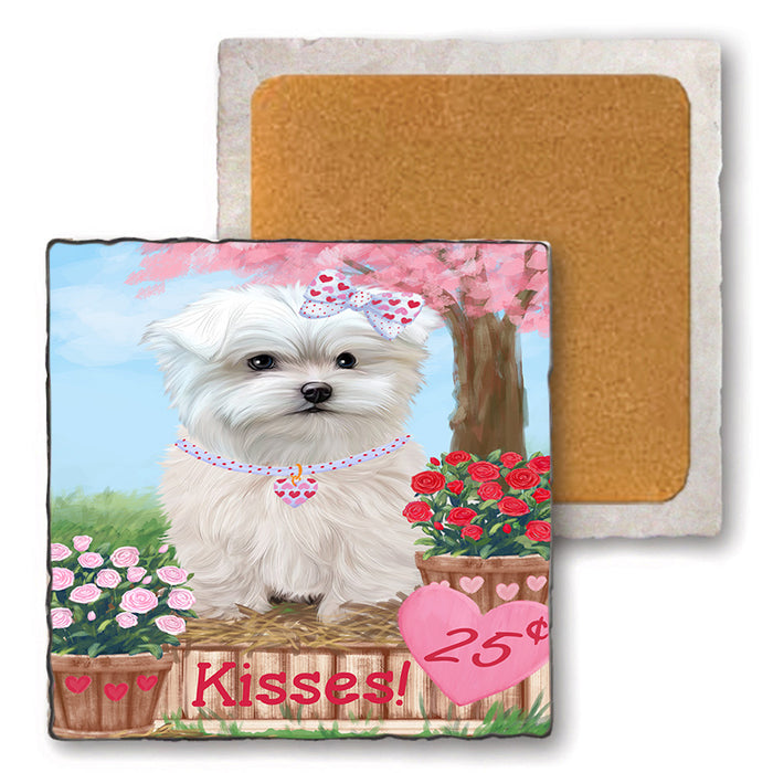 Rosie 25 Cent Kisses Maltese Dog Set of 4 Natural Stone Marble Tile Coasters MCST50967