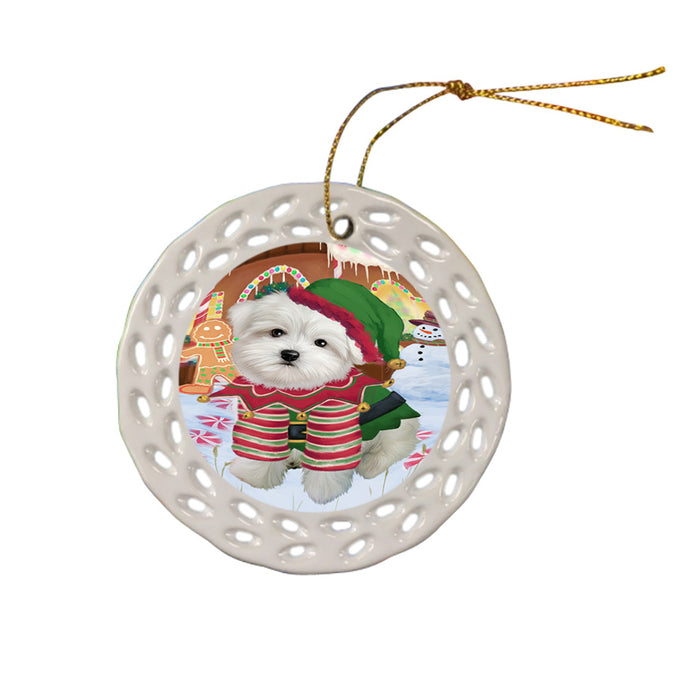 Christmas Gingerbread House Candyfest Maltese Dog Ceramic Doily Ornament DPOR56806