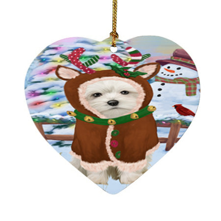 Christmas Gingerbread House Candyfest Maltese Dog Heart Christmas Ornament HPOR56807