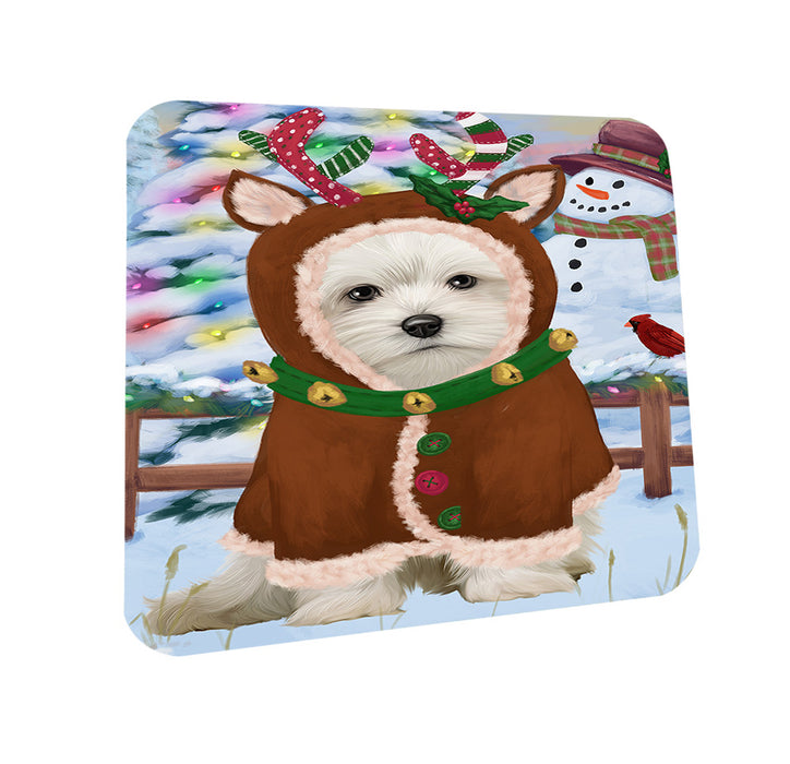 Christmas Gingerbread House Candyfest Maltese Dog Coasters Set of 4 CST56409