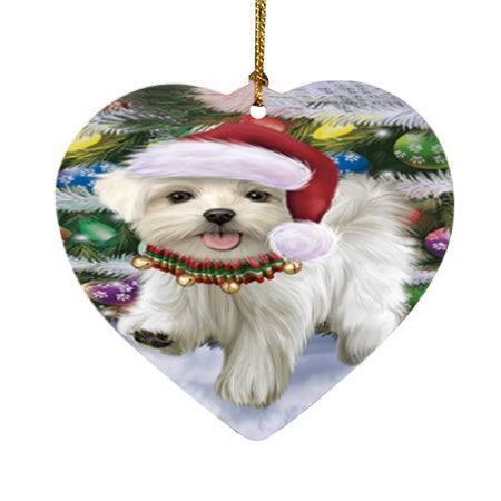 Trotting in the Snow Maltese Dog Heart Christmas Ornament HPOR55801