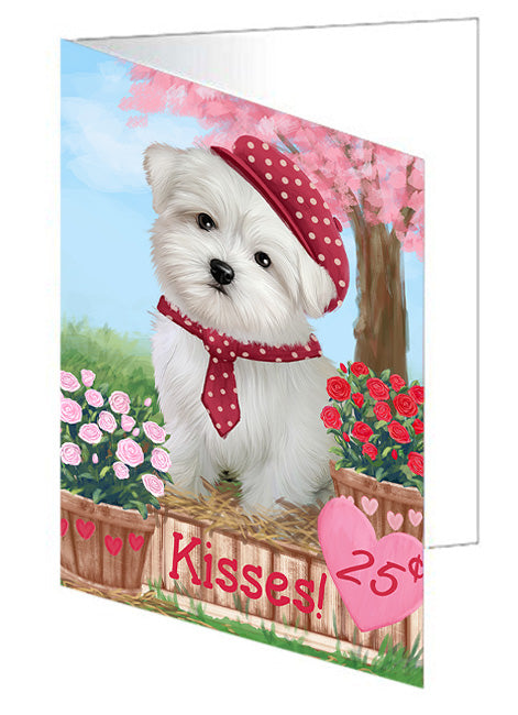 Rosie 25 Cent Kisses Maltese Dog Handmade Artwork Assorted Pets Greeting Cards and Note Cards with Envelopes for All Occasions and Holiday Seasons GCD72419