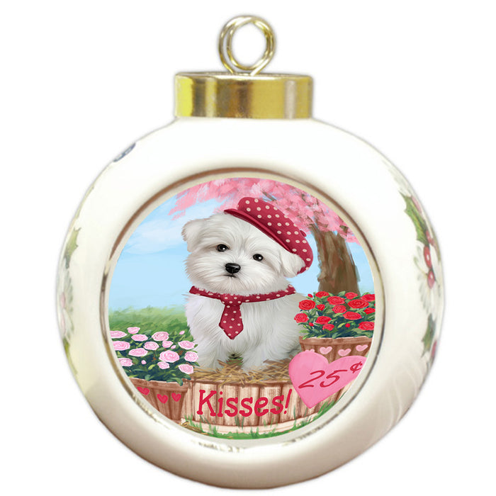 Rosie 25 Cent Kisses Maltese Dog Round Ball Christmas Ornament RBPOR56324
