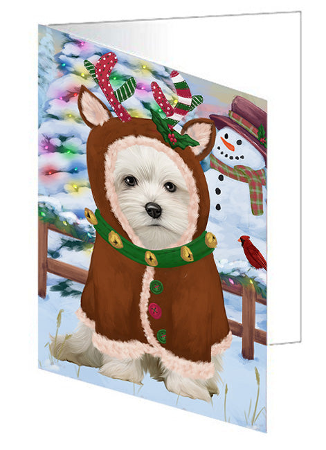 Christmas Gingerbread House Candyfest Maltese Dog Handmade Artwork Assorted Pets Greeting Cards and Note Cards with Envelopes for All Occasions and Holiday Seasons GCD73868