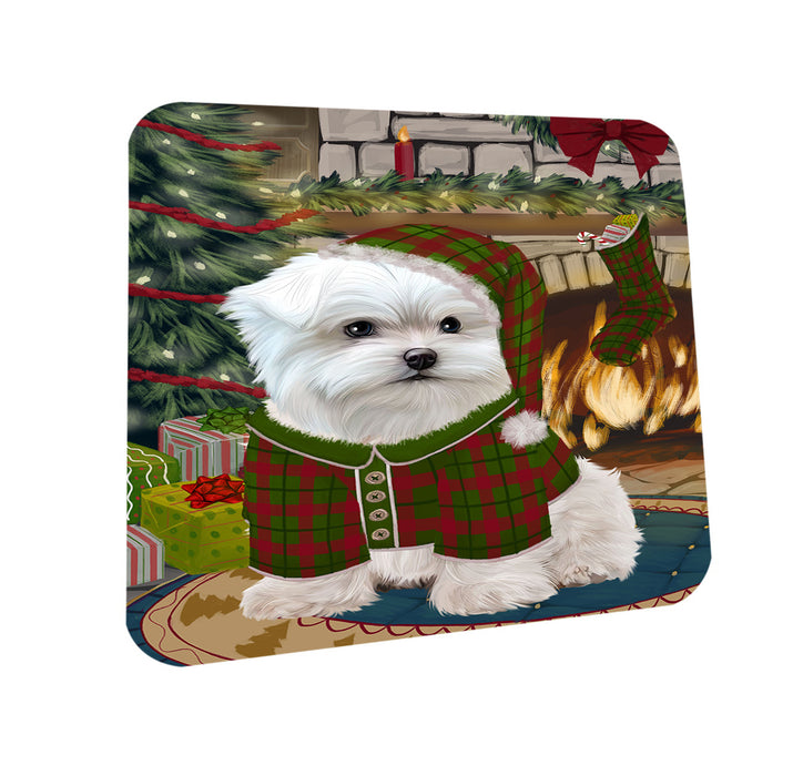 The Stocking was Hung Maltese Dog Coasters Set of 4 CST55319