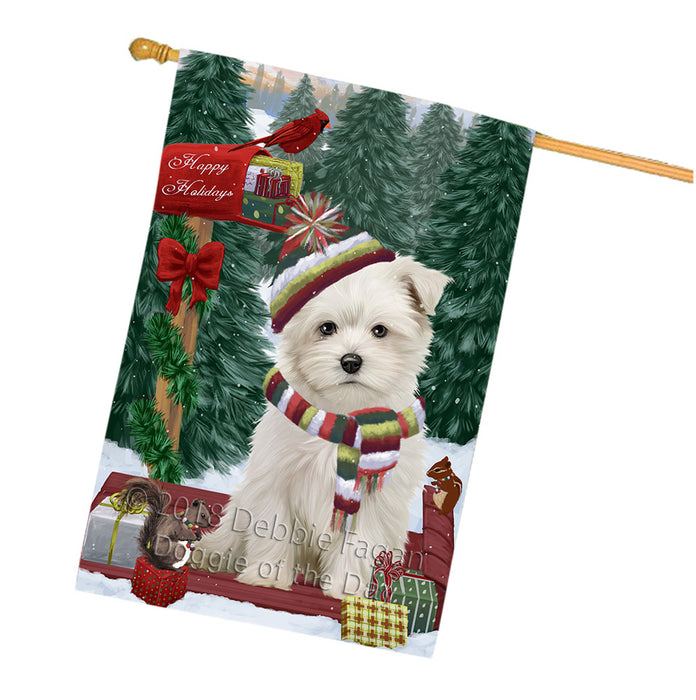 Merry Christmas Woodland Sled Maltese Dog House Flag FLG55402