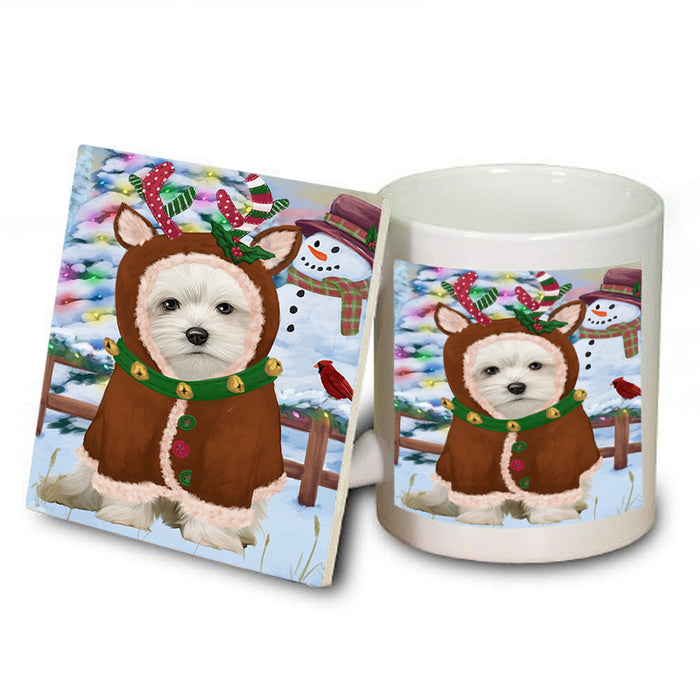 Christmas Gingerbread House Candyfest Maltese Dog Mug and Coaster Set MUC56443