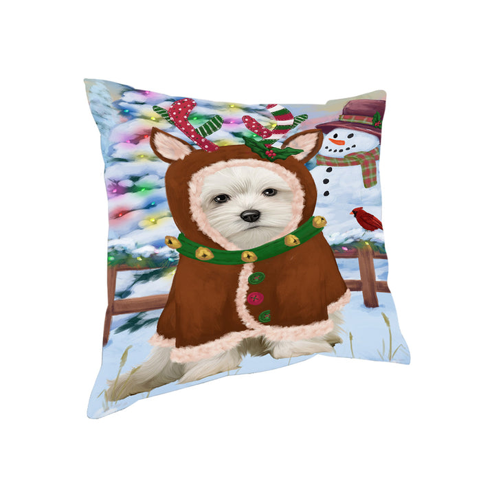 Christmas Gingerbread House Candyfest Maltese Dog Pillow PIL80096