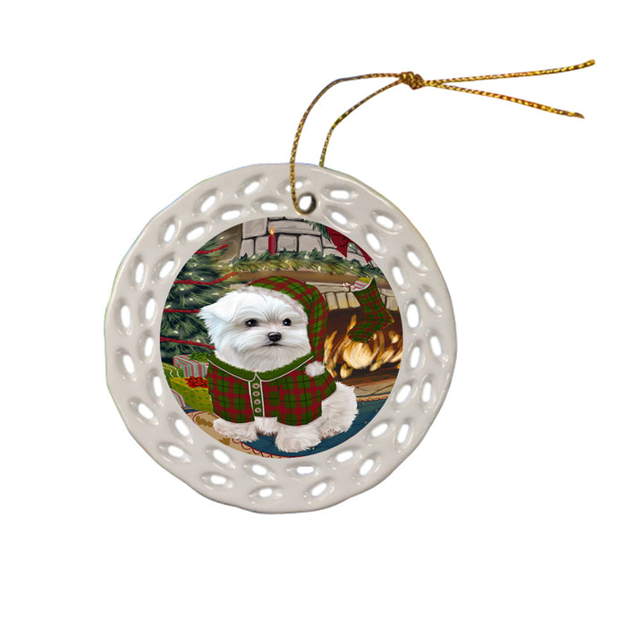 The Stocking was Hung Maltese Dog Ceramic Doily Ornament DPOR55717