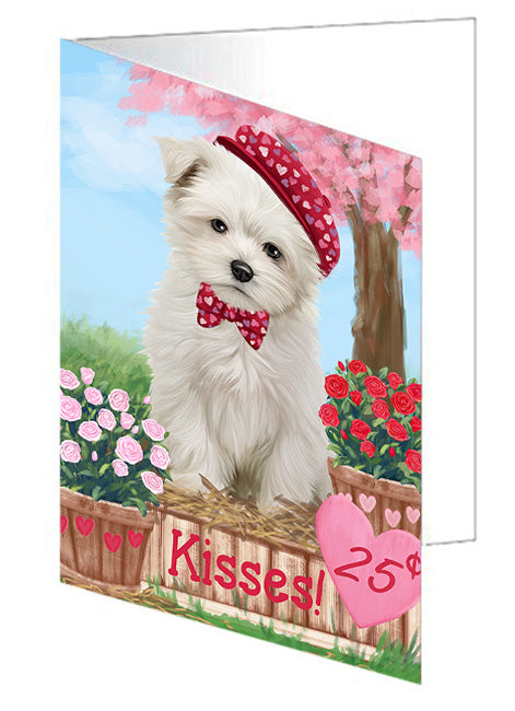 Rosie 25 Cent Kisses Maltese Dog Handmade Artwork Assorted Pets Greeting Cards and Note Cards with Envelopes for All Occasions and Holiday Seasons GCD72422