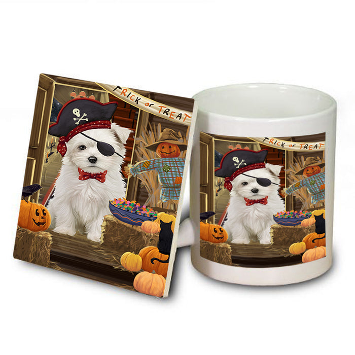 Enter at Own Risk Trick or Treat Halloween Maltese Dog Mug and Coaster Set MUC53183