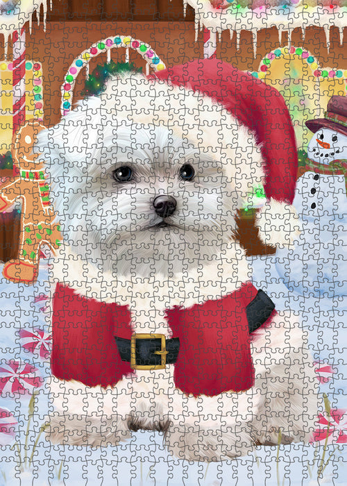 Christmas Gingerbread House Candyfest Maltese Dog Puzzle with Photo Tin PUZL94008