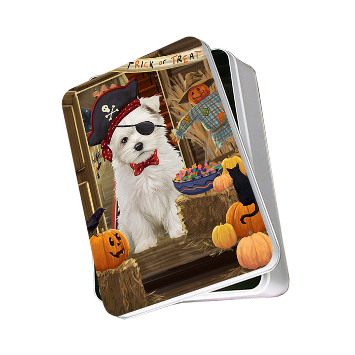 Enter at Own Risk Trick or Treat Halloween Maltese Dog Photo Storage Tin PITN53191