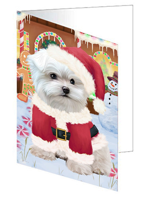 Christmas Gingerbread House Candyfest Maltese Dog Handmade Artwork Assorted Pets Greeting Cards and Note Cards with Envelopes for All Occasions and Holiday Seasons GCD73871