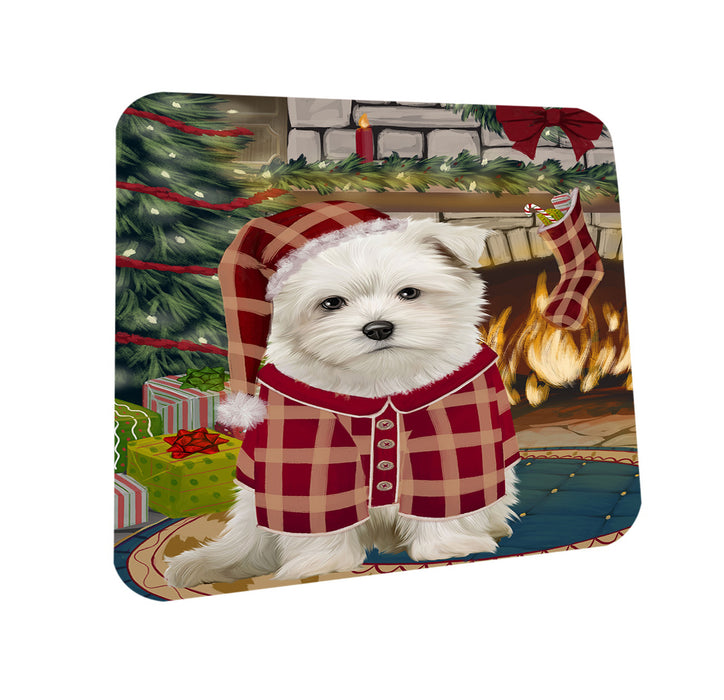 The Stocking was Hung Maltese Dog Coasters Set of 4 CST55320