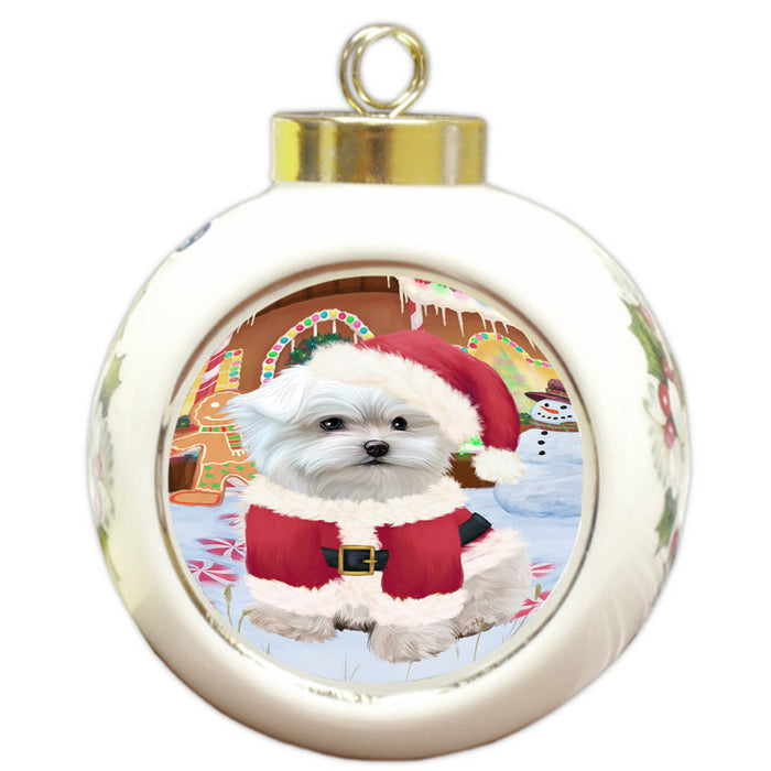 Christmas Gingerbread House Candyfest Maltese Dog Round Ball Christmas Ornament RBPOR56808