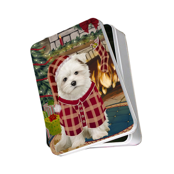 The Stocking was Hung Maltese Dog Photo Storage Tin PITN55305