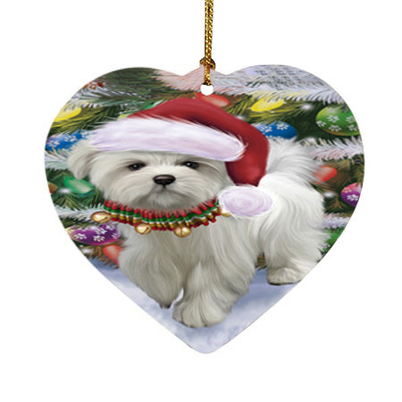 Trotting in the Snow Maltese Dog Heart Christmas Ornament HPOR55802