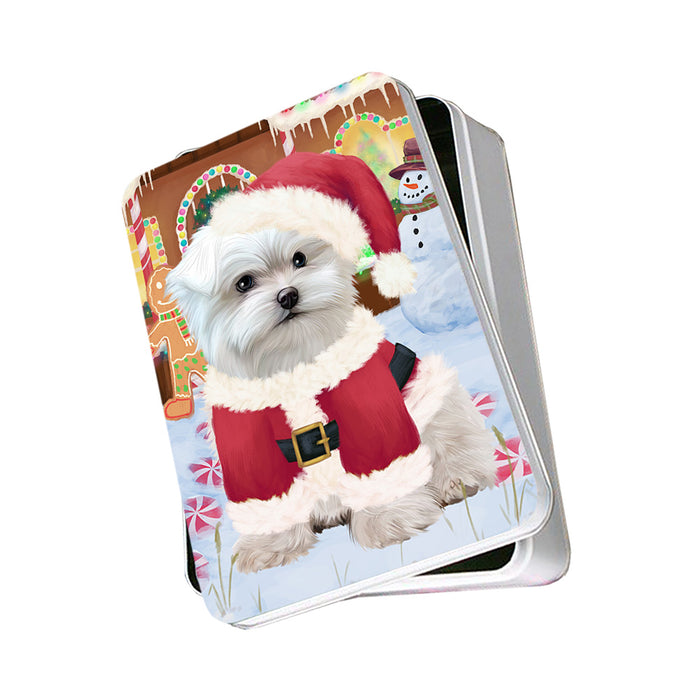 Christmas Gingerbread House Candyfest Maltese Dog Photo Storage Tin PITN56395