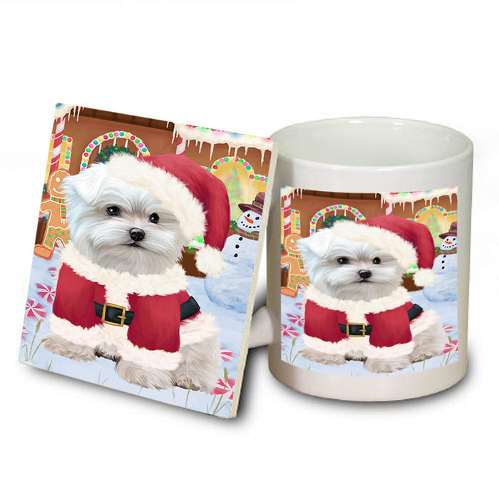 Christmas Gingerbread House Candyfest Maltese Dog Mug and Coaster Set MUC56444