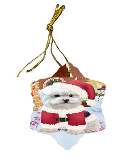 Christmas Gingerbread House Candyfest Maltese Dog Star Porcelain Ornament SPOR56808