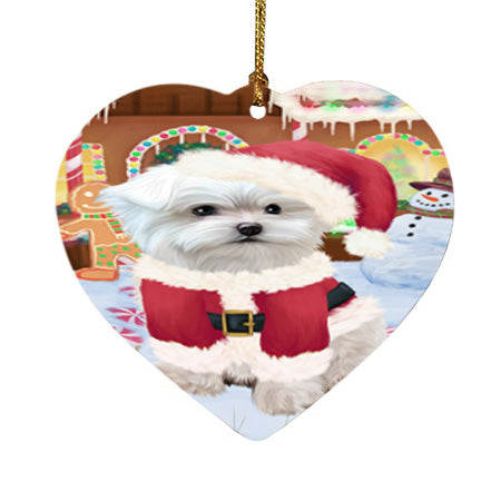 Christmas Gingerbread House Candyfest Maltese Dog Heart Christmas Ornament HPOR56808