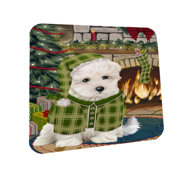 The Stocking was Hung Maltese Dog Coasters Set of 4 CST55321
