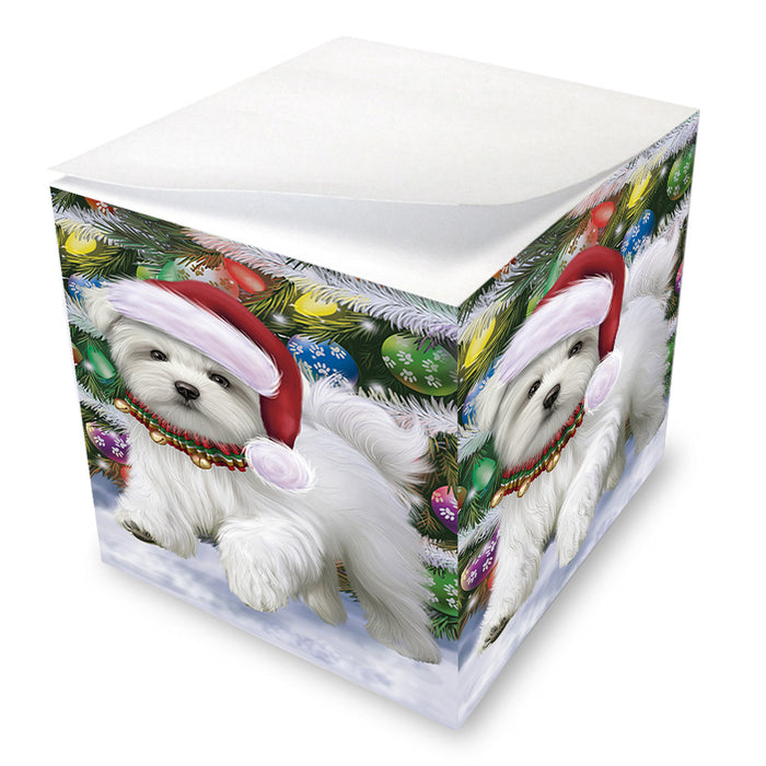 Trotting in the Snow Maltese Dog Note Cube NOC53793