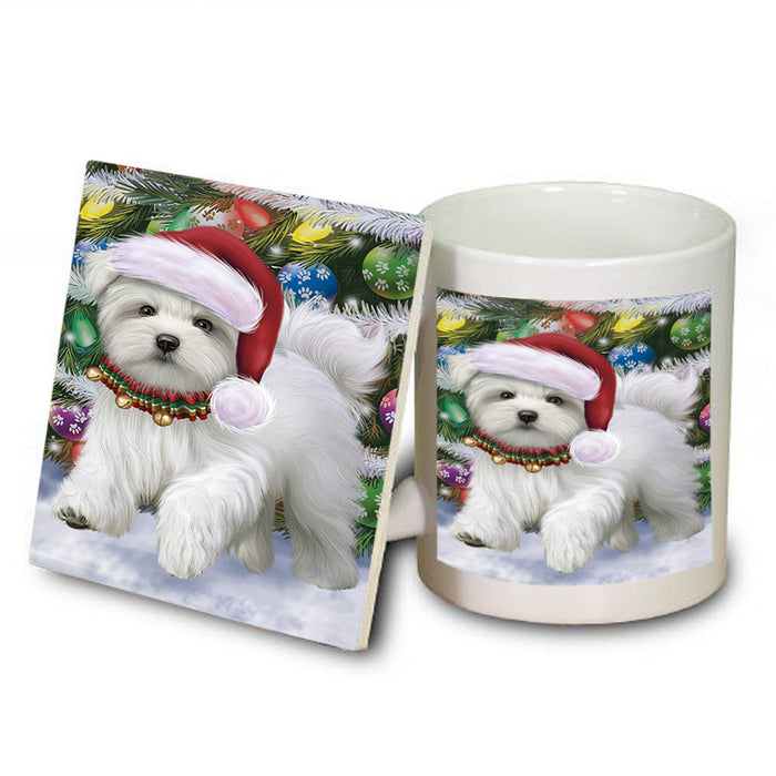 Trotting in the Snow Maltese Dog Mug and Coaster Set MUC55439