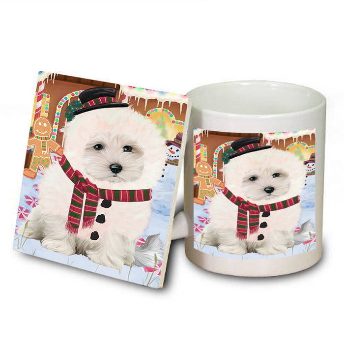 Christmas Gingerbread House Candyfest Maltese Dog Mug and Coaster Set MUC56445