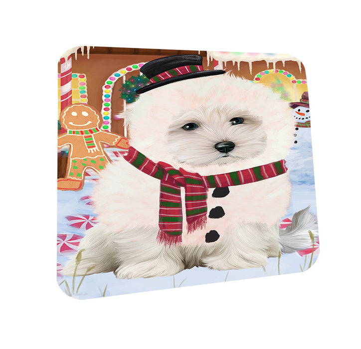 Christmas Gingerbread House Candyfest Maltese Dog Coasters Set of 4 CST56411