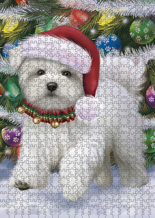 Trotting in the Snow Maltese Dog Puzzle with Photo Tin PUZL89992