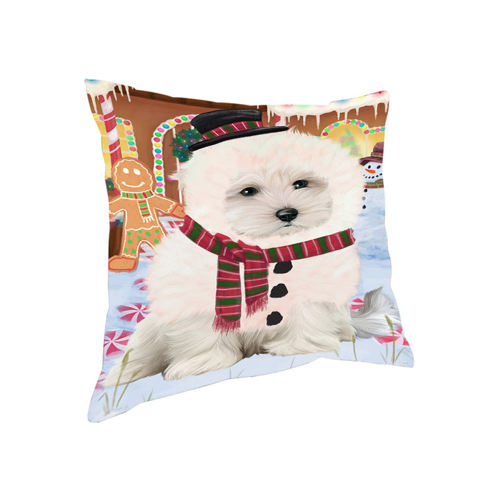 Christmas Gingerbread House Candyfest Maltese Dog Pillow PIL80104