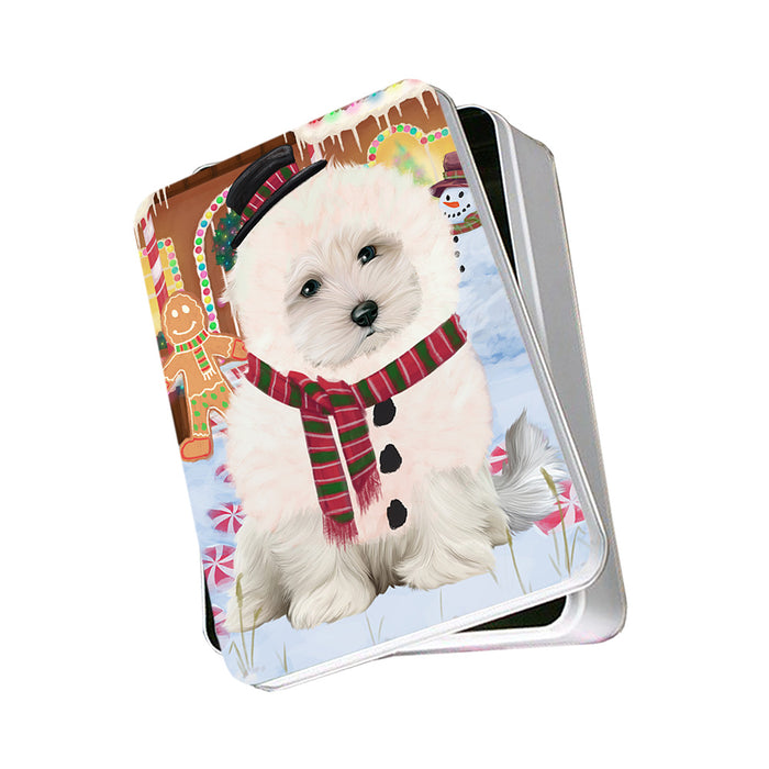 Christmas Gingerbread House Candyfest Maltese Dog Photo Storage Tin PITN56396
