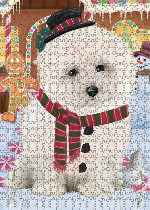 Christmas Gingerbread House Candyfest Maltese Dog Puzzle with Photo Tin PUZL94012