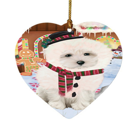 Christmas Gingerbread House Candyfest Maltese Dog Heart Christmas Ornament HPOR56809