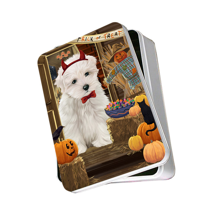 Enter at Own Risk Trick or Treat Halloween Maltese Dog Photo Storage Tin PITN53192