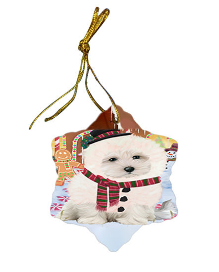 Christmas Gingerbread House Candyfest Maltese Dog Star Porcelain Ornament SPOR56809