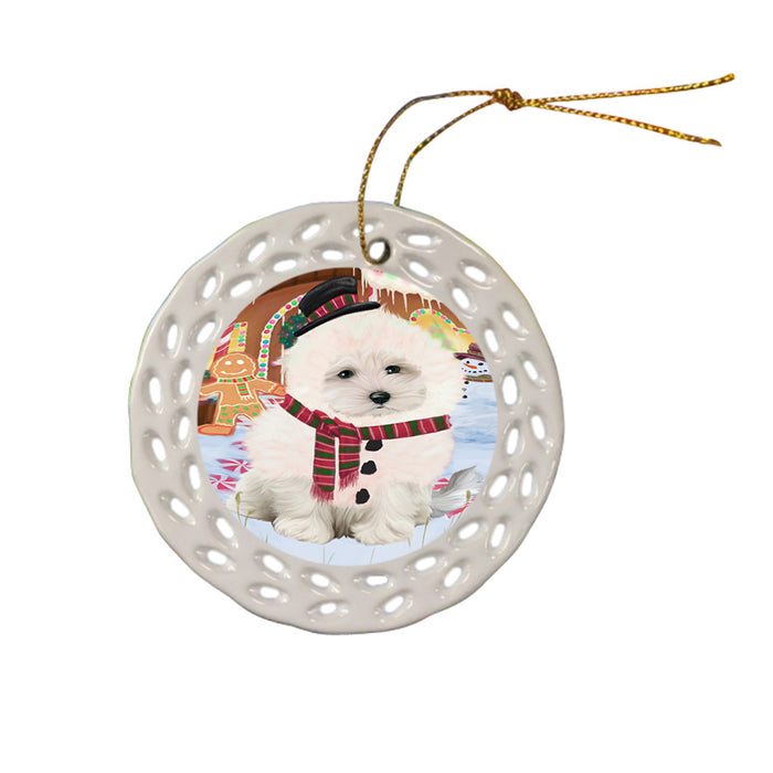 Christmas Gingerbread House Candyfest Maltese Dog Ceramic Doily Ornament DPOR56809