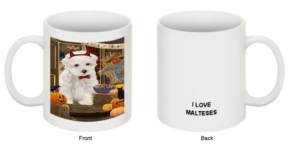 Enter at Own Risk Trick or Treat Halloween Maltese Dog Coffee Mug MUG48590